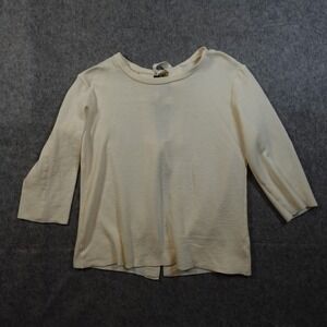 Bailey 44 Top Womens Large Ivory Sweater Tie Back Knit 3/4 Sleeve Crew Neck